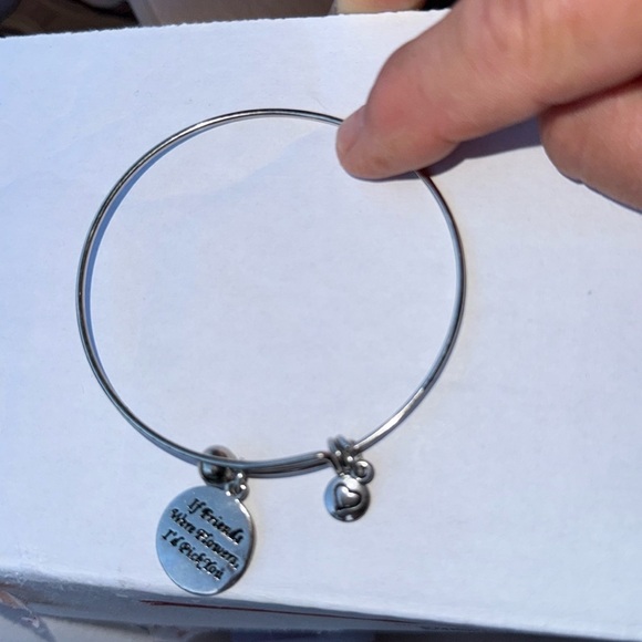 Source Unknown Jewelry - Silver Charm Bangle Bracelet, “If friends were flowers”, adjust, costume, used